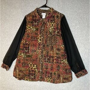 Soft Surroundings Blouse Womens 2X Abstract Print Sheer‎ Chiffon Sleeves Rayon